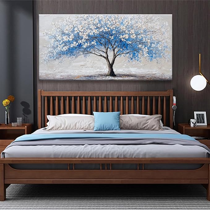 Large Wall Art For Living Room Blue Tree Of Life Modern Wall Artwork Prints Canvas Art Wall Decor Painting Blue Tree Pictures Abstract Wall Decor For Home Bedroom Office Ready To Hang 29"×58"