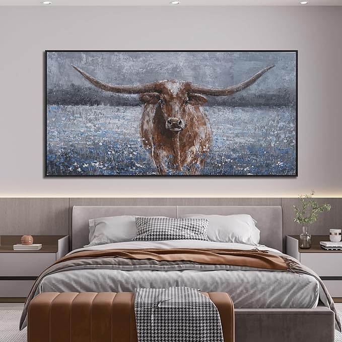 KUPTEU Canvas Oversized Wall Art Decor Large Wall Art For Living Room Framed Modern Wall Art Prints Canvas Art Wall Decor Highland Cow Artwork For Walls Bedroom Office Decor 29" x 58"