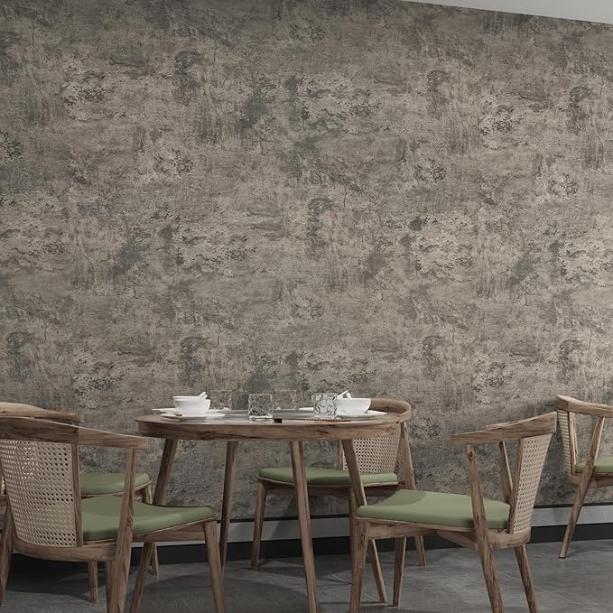 31"×1181" Large Size Big Roll Extra Wide Thick Light Beige Brown Grey Concrete Wallpaper Peel and Stick Waterproof Gray Concrete Contact Paper Vinyl Cement Sticker for Gym Bedroom Office Walls