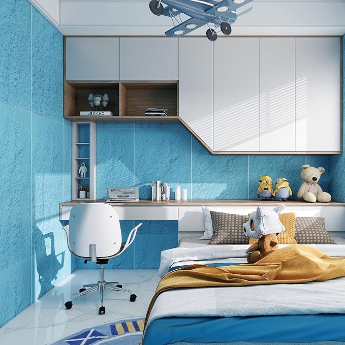 4PCS PU Wall Panels Stone Texture for Interior Wall Decor|3D Wall Panels with Lake Blue Stone Texture|47.24"*23.62" (Lake Blue)