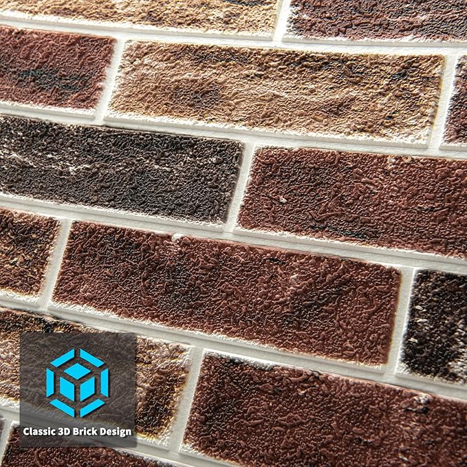 Art3d 10-Pack 52.5 Sq.Ft Faux Brick 3D Wall Panels Peel and Stick in Red Brown, Self Adhesive Waterproof Foam Wallpaper for Bedroom, Bathroom, Kitchen