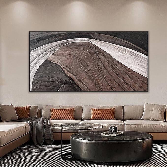 Large Abstract Wall Art For Living Room Black And White Canvas Art Wall Decor Painting Brown Maximalist Artwork Picture For Bedroom Dinning Room Modern Home Wall Decor 29 X 58 In With Framed