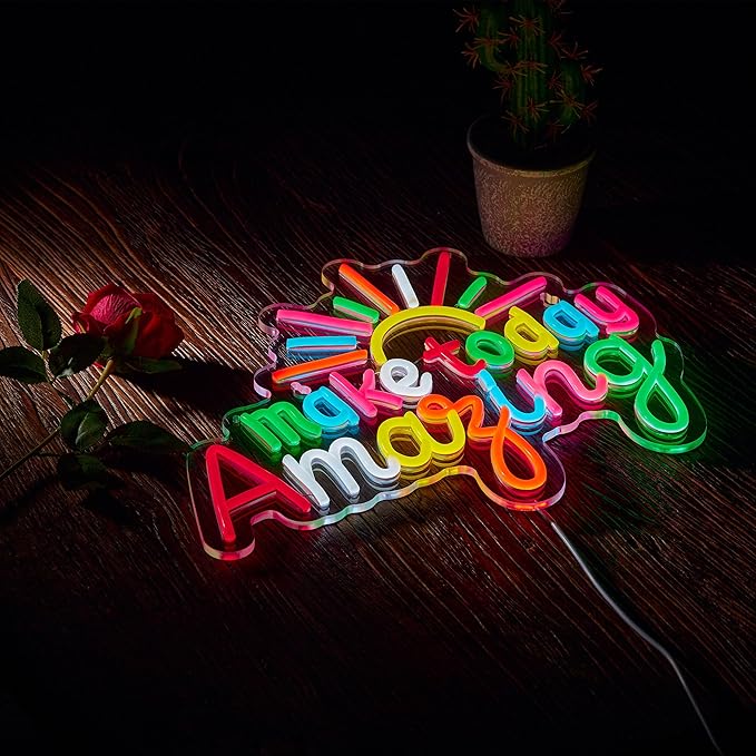 Make Today Amazing Neon Sign for Classroom Wall Decor Dimmable Positive and Upward Quote LED NeonLight USB Powered Rainbow Color Light Up Signfor Wedding Cafe Party Birthday School