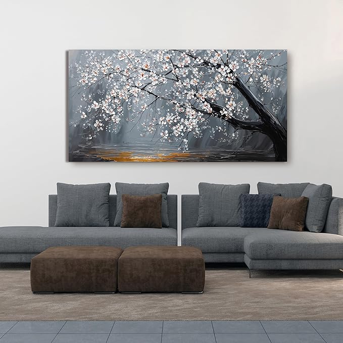 Large Canvas Wall Art Decor Black And White Floral Wall Art Pictures For Living Room Bedroom Office Decor Modern Botanical Wall Art Prints Art Work For Floral Wall Decor 24"X 48" Artwork For Walls