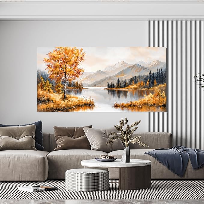 Large Wall Art Decor Art Work for Wall Decor Yellow Botanical Wall Art Prints Vintage Landscape Wall Art Decorations Lakeside Art Work for Walls Home Bedroom Ofiice Decor Aesthetic 24" X 48"