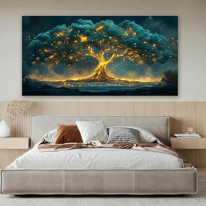 Canvas Wall Art Decor Artwork for Walls Green Wall Art Decor Large Tree of Life Wall Art for Living Room Wall Art Paintings Prints Gold Tree Wall Decor Art Art Work for Home Office Wall Decor 29"X58"