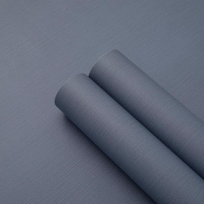 24"x393" Navy Blue Grasscloth Peel and Stick Fabric Textured Contact Paper Linen Popular Wallpaper Vintage Matte Frosted Waterproof Flax Wallpaper for Bedroom Bathroom Kitchen (Dark Blue)