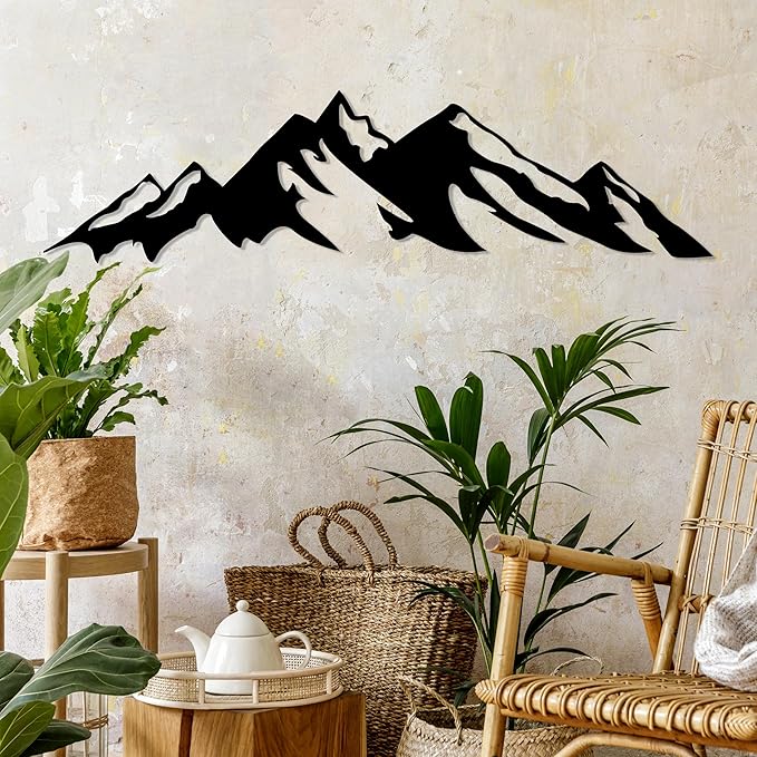 Metal Mountain Wall Art, Mountain Iron Wall Sculpture, Wall Décor for Office, Living Room, Bedroom, Over Fireplace Decor, Modern Large Decor for Outdoor, Farmhouse Decorations, Nature Scene Art