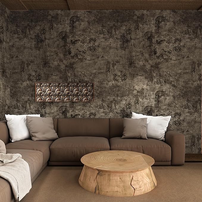 JSEVEM 16"×708" Extra Thick Light Brown Grey Concrete Wallpaper Peel and Stick Industrial Brown Gray Concrete Contact Paper Vinyl Self Adhesive Waterproof Faux Cement Wall Stickers for Bedroom Walls