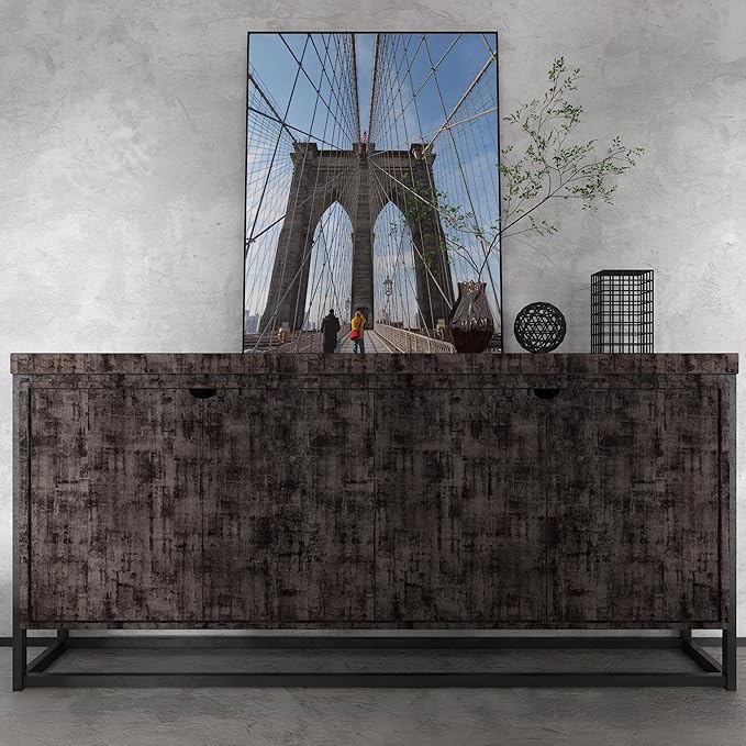 TOTIO Dark Wallpaper Black Grey Stained Concrete Contact Paper Dark Gray Cement Checkerboard Wallpaper Peel and Stick 32x78in Air Guide Slot Design Matte Thick Self-Adhesive Countertop Paper