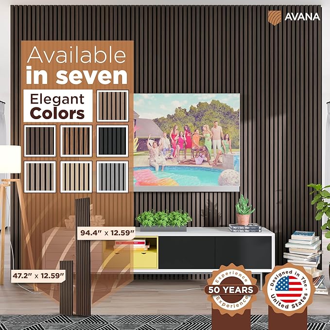 Avana Modern Acoustic Wood Wall Panels – 94.4x12.6 Inch Dark Walnut Acoustic Panels 1 PC – Wall Panels For Interior Wall Decor For Homes, Offices, Studios – Sturdy And Durable Wood Panels For Wall