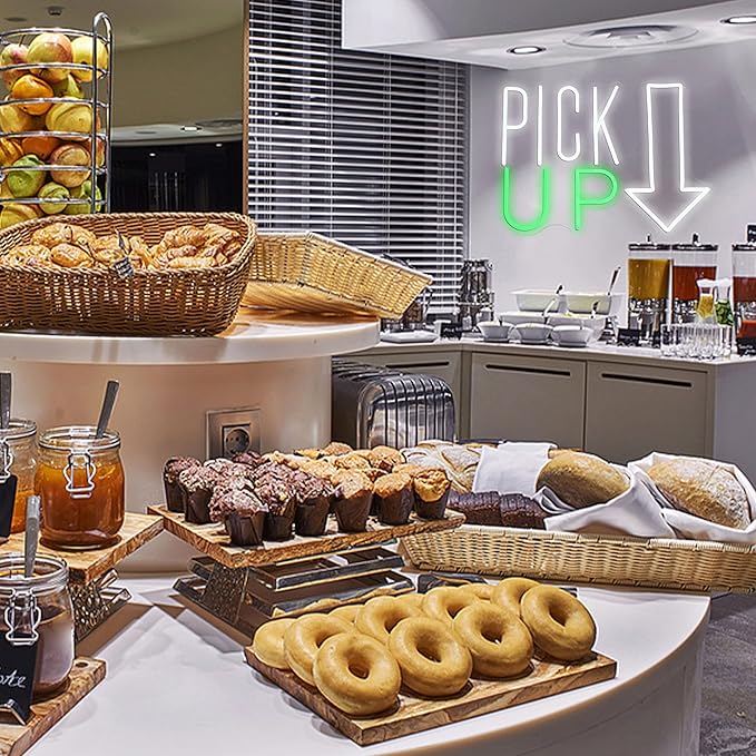 LISIGNVE Pick Up Neon Sign Adjustable Brightness Business Neon Light Wall Decor LED Pick Up Here Light Up Sign for Store Restaurant Bar Snack Coffee (16.5”*12.6”)