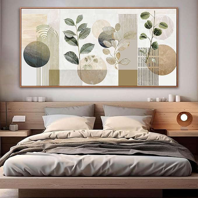 Large Boho Wall Art For Living Room 29 X 58 In Green Botanical Boho Wall Art Modern Canvas Art Wall Decor Natural Abstract Geometry Lines Prints Picture Ready To Hang With Framed