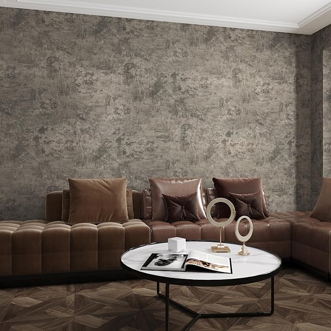 48"×1889.8" Large Size Big Roll Extra Wide Thick Light Brown Grey Concrete Wallpaper Peel and Stick Waterproof Gray Concrete Contact Paper Vinyl Cement Stickers for Bedroom Basement Gym Walls