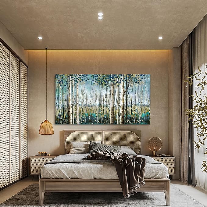 Large Birch Tree Landscape Wall Art - Nature Canvas for Living Room, Bedroom & Dining Room - 29x58IN