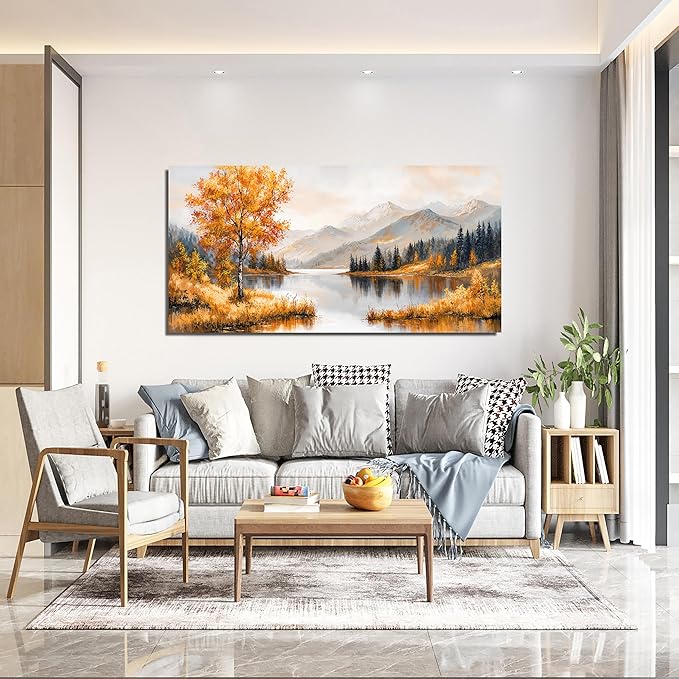 Canvas Wall Art Decor Art Work for Wall Decor Yellow Botanical Wall Art Prints Vintage Landscape Wall Art Decorations Lakeside Art Work for Walls Bedroom Ofiice Wall Art Aesthetic 20" X 40"