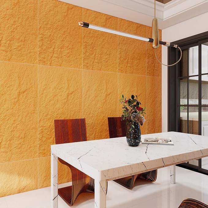 4PCS PU Wall Panels Stone Texture for Interior Wall Decor|3D Wall Panels with Orange Stone Texture|47.24"*23.62" (Orange)