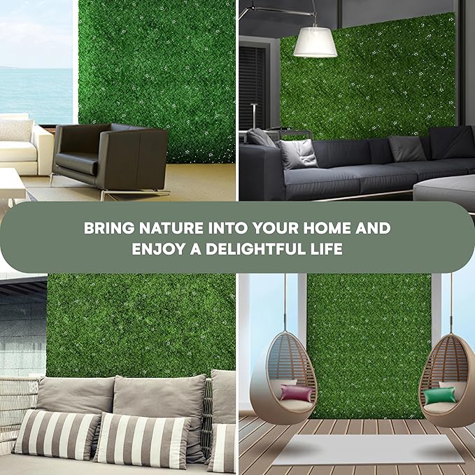 flybold Artificial Boxwood Hedge Panels - Grass Wall Backdrop Decor Indoor and Outdoors - Greenery Wall, Faux,Fake Grass Wall - Decorative Hedge, Garden Fence Panels - 20x20 inch - Pack of 6