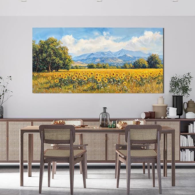 Canvas Wall Art Decor Large Wall Art Pictures for Living Room Canvas Art Wall Decor Mountain Wildflowers Wall Art Prints Summer Landscape Artwork for Walls Bedroom Home Aesthetic Wall Art Decor 24" X 48"