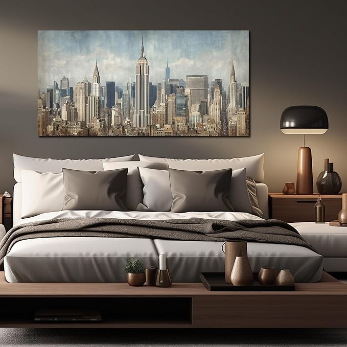 Modern City Wall Art for Living Room Large New York Skyline Canvas Wall Decor for Office Bedroom Apartment Wall Decoration Ready to Hang 29 x 58 Inch