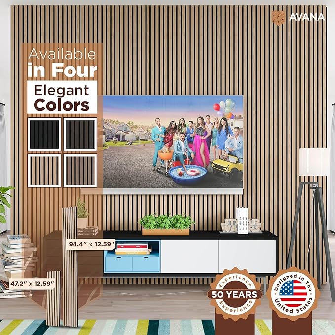 Avana Modern Acoustic Wood Wall Panels – 94.4 X 12.6 Inch White Oak Acoustic Panels 1 PC – Wall Panels For Interior Wall Decor For Homes, Offices, Studios – Sturdy & Durable Wood Panels For Wall