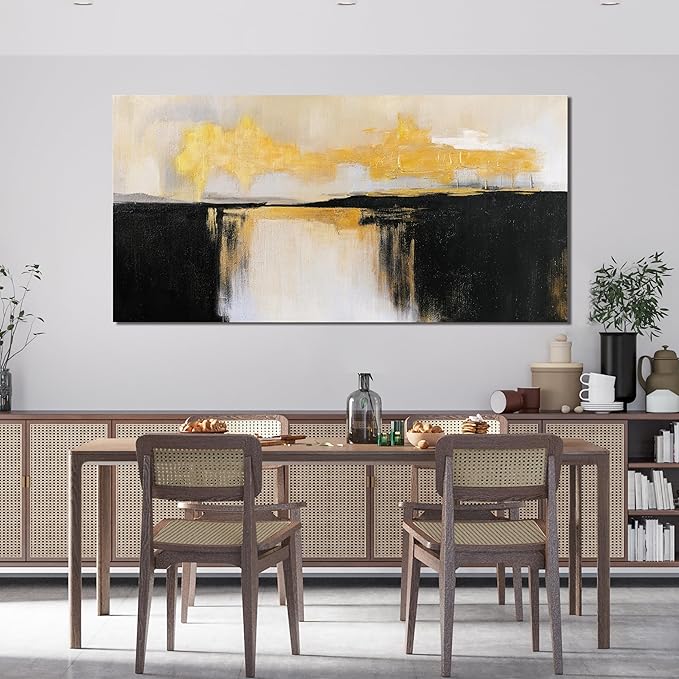 Canvas Wall Art Decor Black and White Wall Art Pictures For Living Room Black and Gold Wall Art Decor Abstract Art Work Modern Abstract Wall Art Prints for Bedroom Office Kitchen Wall Decor 24" x 48"
