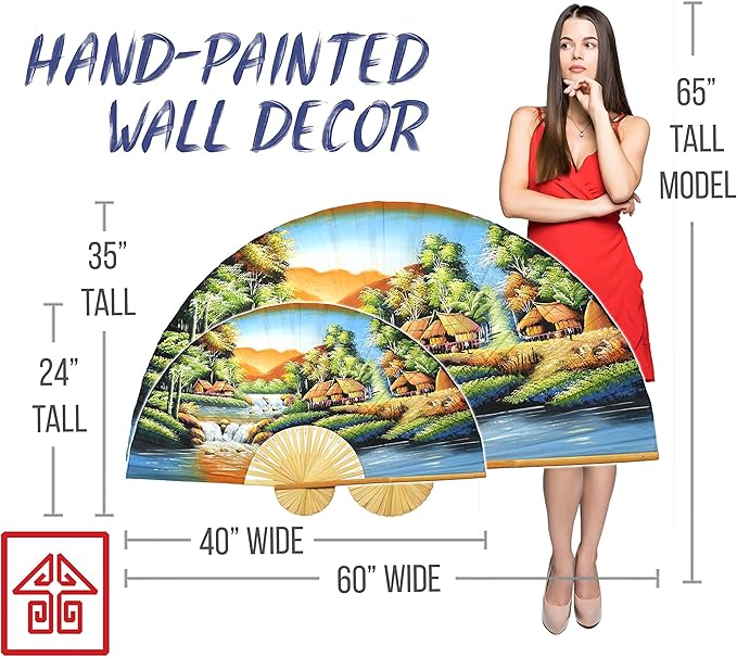 Oriental-Decor Tranquility Folding Wall Fan Hand-painted Wall Decor Art (40 inch wide)