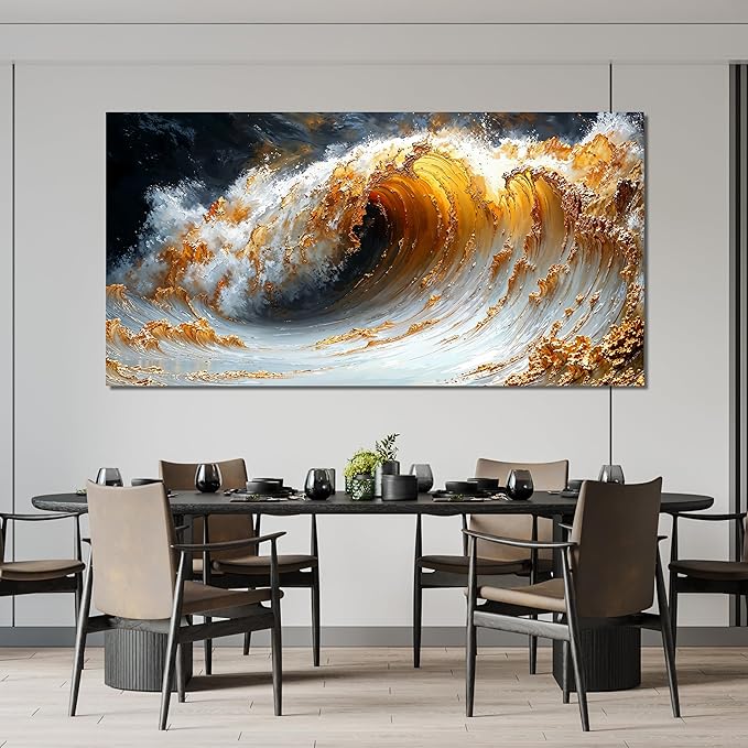Canvas Wall Art Decor Large Wall Art for Living Room Large Artwork for Walls Gold Wave Wall Art Pictures Art Work for Wall Decor Modern Abstract Wall Art Prints Bedroom Office Decor 29" X 58"