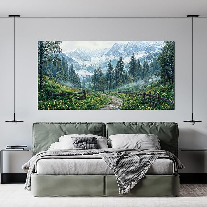 Canvas Wall Art Decor Canvas Art Wall Decor Modern Large Landscape Wall Art Decorations Wall Art Pictures for Living Room Artwork for Walls Green Forest Wall Art Prints Bedroom Office Decor 24"X48"