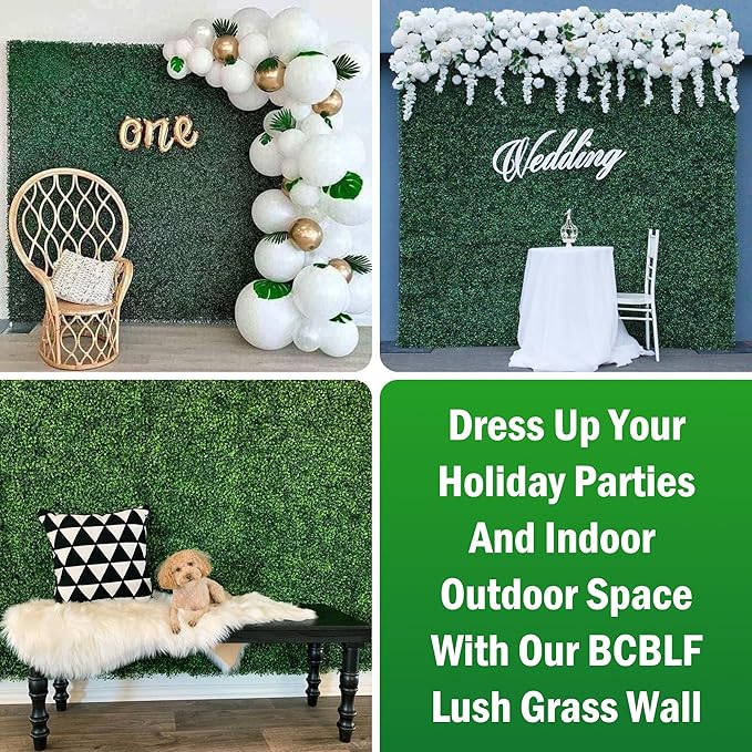 10"x10" 24Pcs Artificial Boxwood Hedge Panels UV Resistant Faux Greenery Wall Green Grass Wall Backdrop for Indoor Outdoor Decor Garden Patio