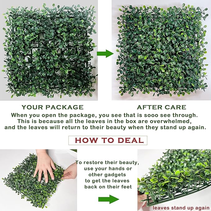 Bybeton Artificial Boxwood Wall Panels,10"x 10"(20pc) Boxwood Faux Grass Wall Panels for Interior Wall, Backdrop Wall,Garden Wall and Indoor Outdoor Plants Decor