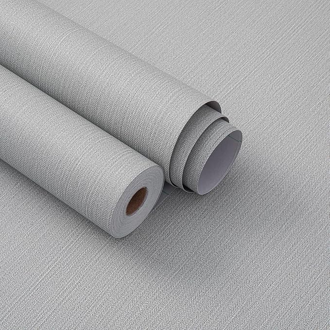 24"x393" Grey Grasscloth Peel and Stick Fabric Textured Contact Paper Removable Linen Wallpaper Vintage Matte Frosted Waterproof Sticky Wallpaper for Bedroom Bathroom Kitchen (Gray)