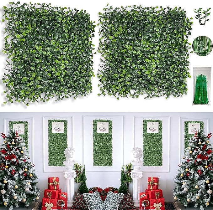 Bybeton Artificial Boxwood Grass Wall Panels - 10"x 10" (10Pcs) Faux Green Panels for Interior Backdrop - Garden - Indoor Outdoor Plants Decor