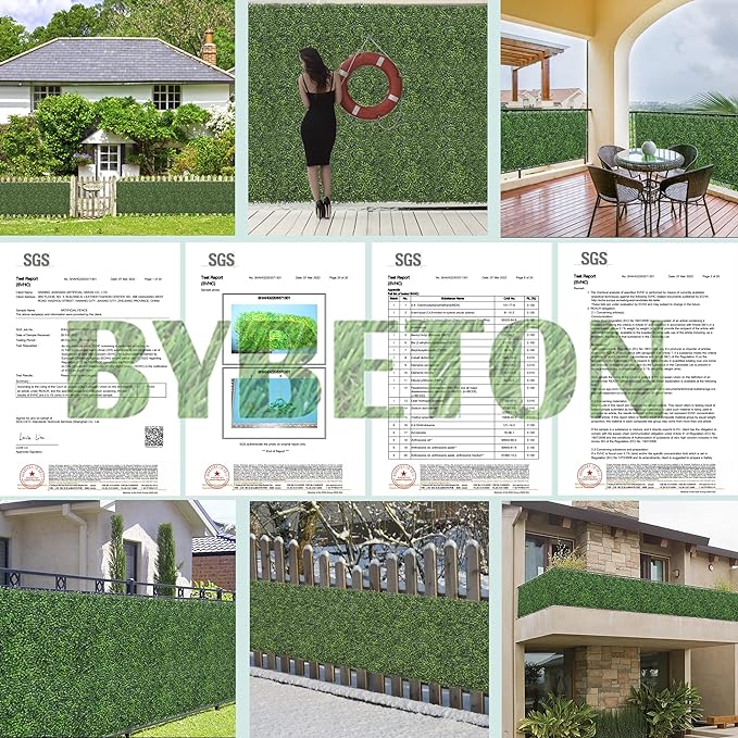 Bybeton Artificial Boxwood Grass Wall Panels,20"x 20"(10Pcs) UV-Anti Grass Backdrop& Greenery Wall Panels for Indoor Outdoor Privacy Protected and Garden, Balcony,Privacy Fence Screen Décor