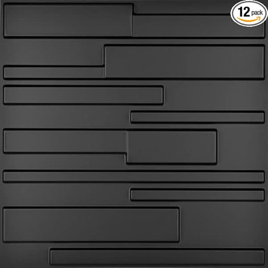 Art3d 19.7" x 19.7" (Pack Of 12) Wall Panel Rectangle, Black