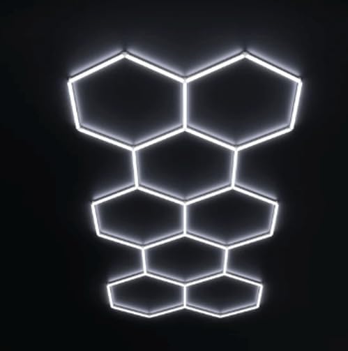 LEDMyplace Hexagon Garage Light Higher Brightness 36300 Lumens 210W Honeycomb Garage Light, 8 Grid Systems 6500K, Hexagon Grid Lighting for Gym, Car Detailing Shop