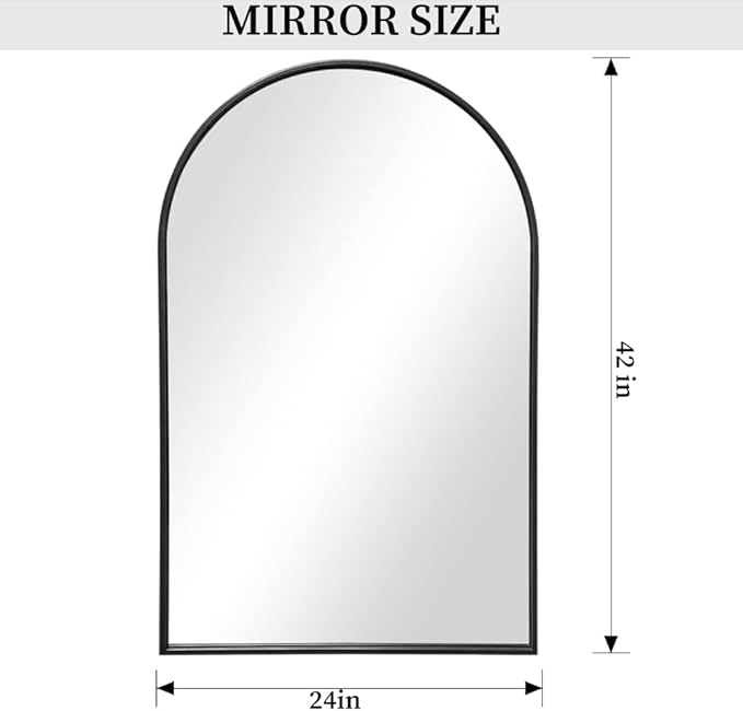 Arched Wall Mounted Mirror, 42"x24", Arch Black Mirror for Bathroom Vanity, Living Room or Bedroom, Entryway, Hallway Wall Mirror, Farmhouse Decorative Mirror for Hanging, Black, Iron Frame