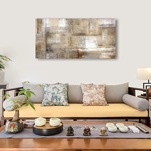 arteWOODS Abstract Canvas Wall Art - Brown White Grey Abstract Pictures for Living Room Bedroom Wall Decor Rustic Canvas Print Retro Farmhouse Painting Artwork 29" X 58