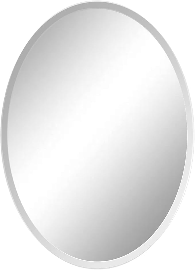 Oval Beveled Polish Frameless Wall Mirror with Hooks, 24" L x 48" W