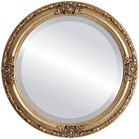 OVALCREST Round Beveled Wall Mirror for Home Decor - Jefferson Style - Gloss Black - 20x20 Outside Dimensions
