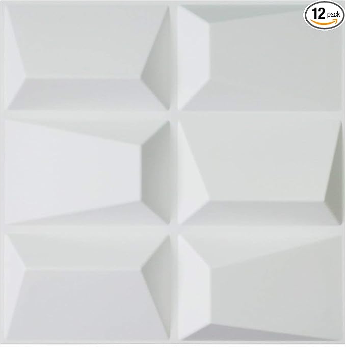 Art3d Decorative 3D PVC Wall Panel for Interior Décor, 12-Pack 19.7 x 19.7 in., 32 Square Feet, 3D Rectangle