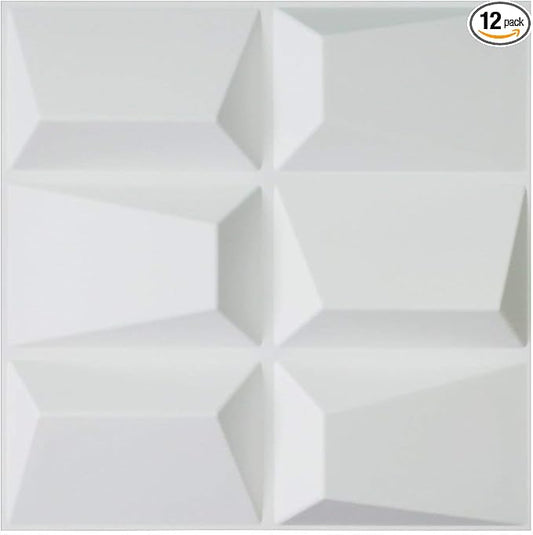 Art3d Decorative 3D PVC Wall Panel for Interior Décor, 12-Pack 19.7 x 19.7 in., 32 Square Feet, 3D Rectangle