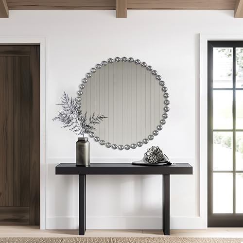 Madison Park Round Mirror, Metal Frame Circle Mirror 27 inch, Wall Art Decor Mounted Hanging for Entryway, Bathroom, hallway, Living Room, Vanity, Marlowe, Silver