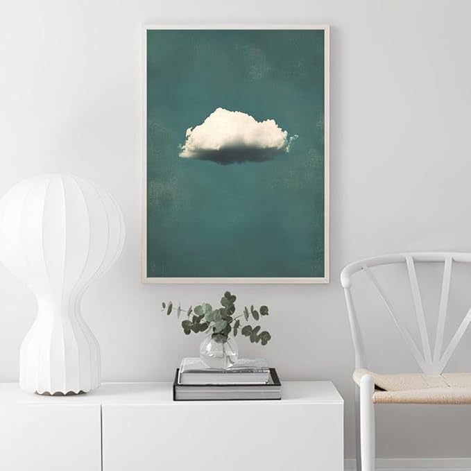 Minimalist Cloud Wall Art Print - Surreal Blue Sky Poster for Bedroom, Living Room, Office Decor - Calm Dreamy Aesthetic Artwork, Modern Nature Wall Decoration (Unframed) (12x18)