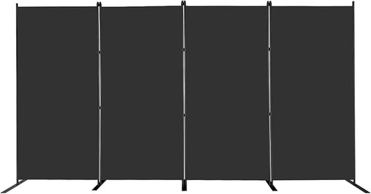 MAYOLIAH 4 Panel Room Divider 6ft Tall Freestanding Privacy Screen 136'' W Portable Office Partition w/Flat Base, Black