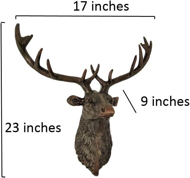 Metal Large Deer Head Wall Mount Statue Copper Antique Finish Sculpture Unique Figurine Stag Head Statue A Excellent Item For Home | Office | Restaurant Decorations