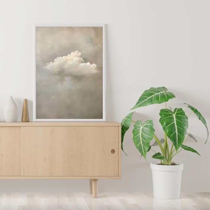 Nationcog Soft Cloud Wall Art Print in Neutral Tones, Minimalist Sky Poster, Dreamy Cloudy Sky Artwork, Serene Modern Decor for Bedroom, Living Room, or Meditation Space (Unframed) (20x30)