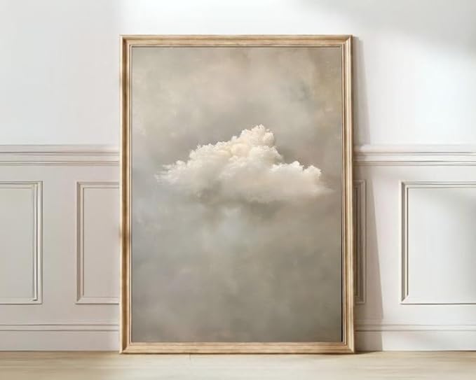Nationcog Soft Cloud Wall Art Print in Neutral Tones, Minimalist Sky Poster, Dreamy Cloudy Sky Artwork, Serene Modern Decor for Bedroom, Living Room, or Meditation Space (Unframed) (20x30)
