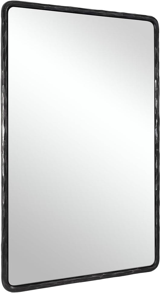 ANDY STAR Hand-Forged Black Bathroom Mirrors for Wall, 30x40 Inch Vintage Solid Steel Metal Frame Bathroom Vanity Mirror, Antique Rounded Rectangle Wall Mirror, Hangs Horizontally or Vertically