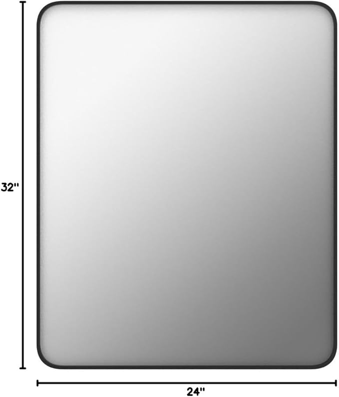 24x32 Inch Black Framed Bathroom Mirror for Wall, Matte Black Metal Wall Mirror, Black Rectangle Vanity Mirror, Tempered Glass, Anti-Rust, Hangs Vertically or Horizontally